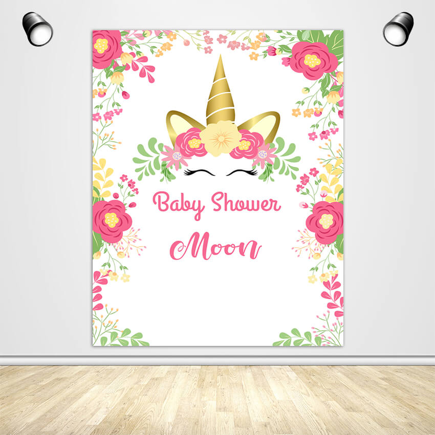 Unicorn Theme Baby Shower Backdrop - Designed, Printed & Shipped-ubackdrop