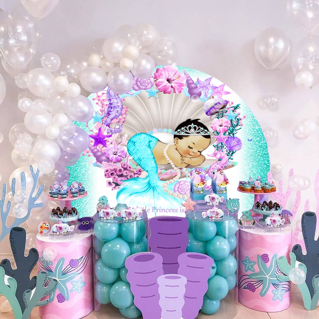 Little Mermaid Birthday Party Round Backdrop-ubackdrop